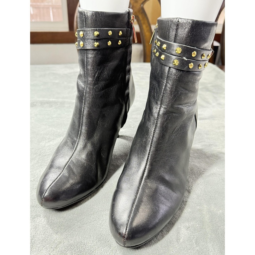 Bandolino Boots Womens Size 10 Black‎ Leather Ankle Booties Studded Zip Stiletto